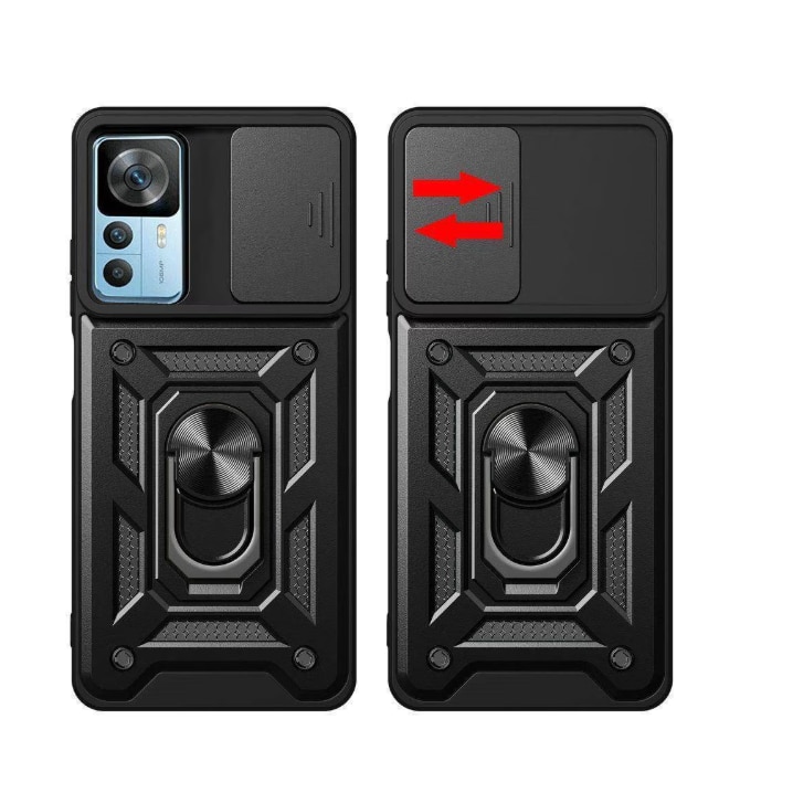 Husa telefon Mat-Tech compatibila cu Xiaomi 12T / 12T Pro, Protectie Camera, Inel, Magnet, Anti-Shock, Rugged Protection, Negru