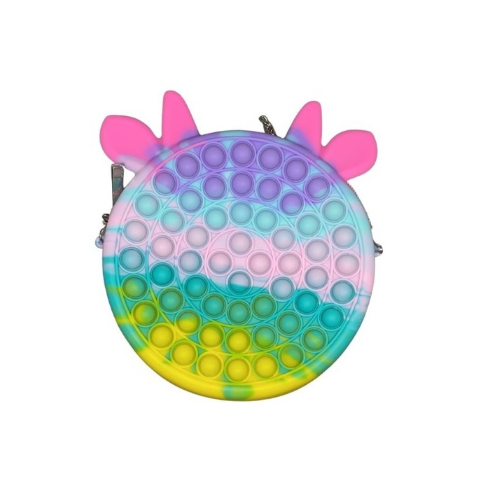 OEM szilikon stresszoldó játék, Pop It táska, 16 cm, Tehén, Macarons