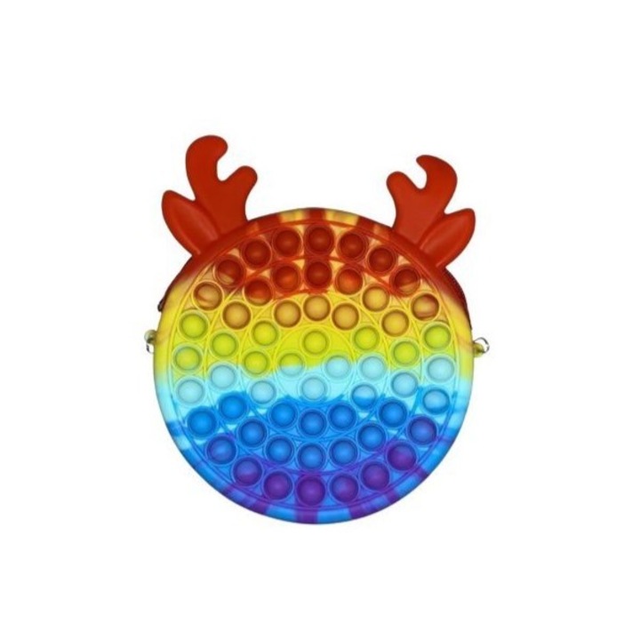 Cyrax szilikon stresszoldó játék, Pop It táska, Rénszarvas, 16 cm, Szivárvány