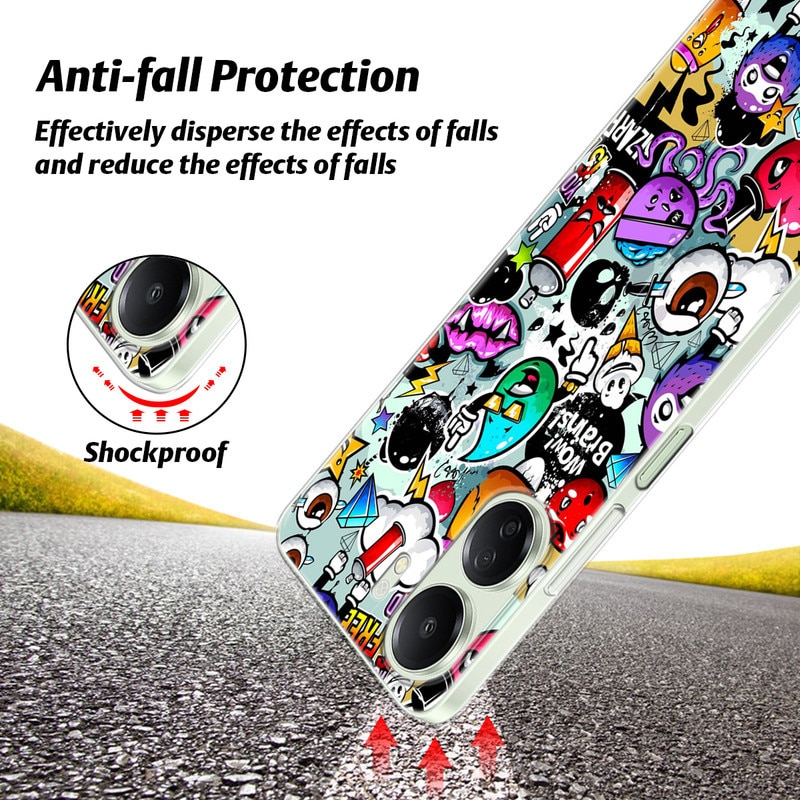 Set husa protectie telefon/3 folii protectie ecran, TPU/Sticla securizata, Pentru Xiaomi Redmi 13C / Poco C65, Multicolor