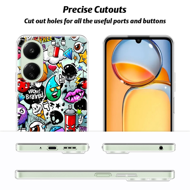Set husa protectie telefon/3 folii protectie ecran, TPU/Sticla securizata, Pentru Xiaomi Redmi 13C / Poco C65, Multicolor