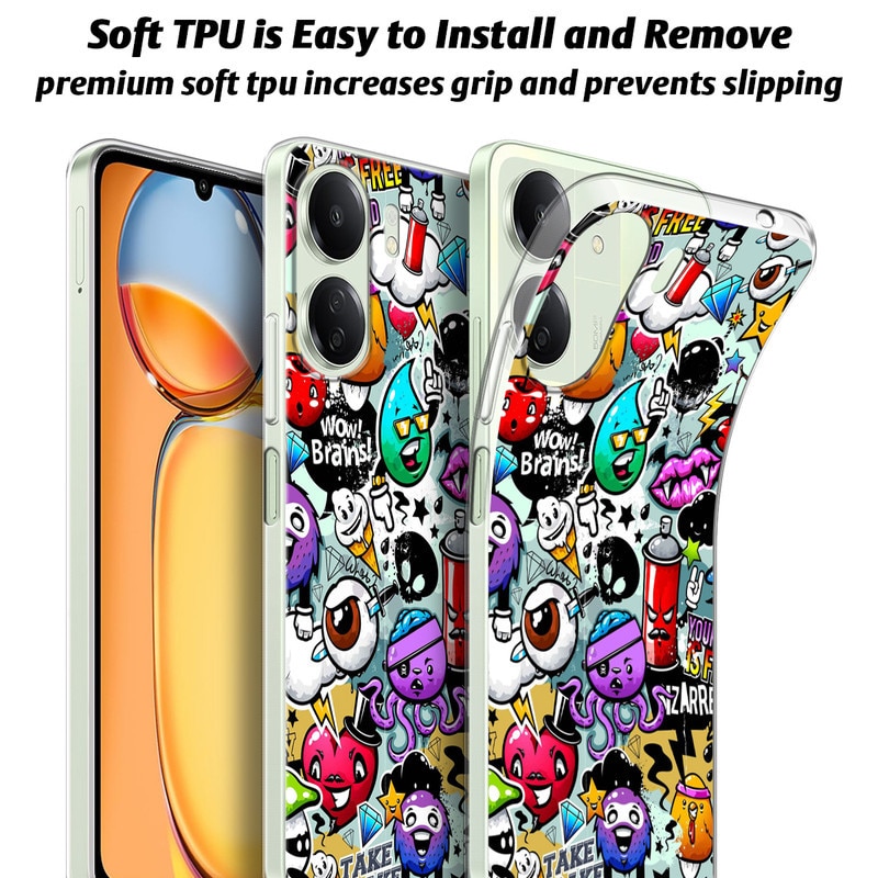 Set husa protectie telefon/3 folii protectie ecran, TPU/Sticla securizata, Pentru Xiaomi Redmi 13C / Poco C65, Multicolor