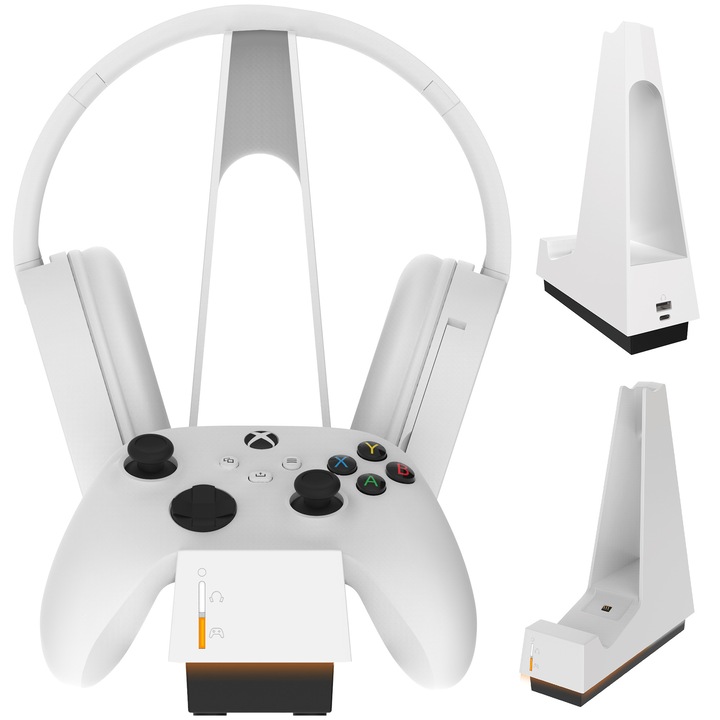 Statie incarcare gamepad Snakebyte Combo Charge X, alb, compatibila Xbox Series X|S si Xbox One, cabluri Micro USB si USB-C, 1100 mAh