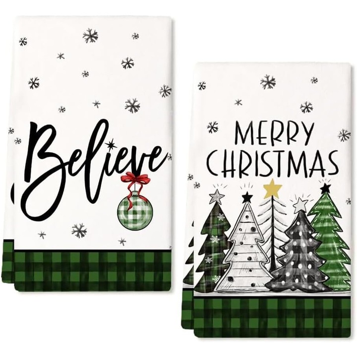 Комплект от 2 празнични кухненски кърпи, мотив елха, 40х60 см