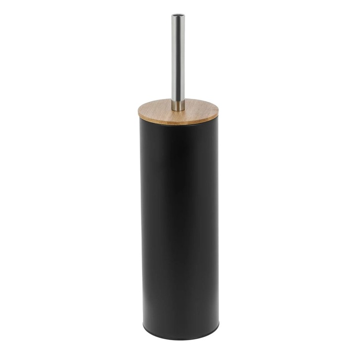 Fekete fémes WC kefe bambusz tetővel 39cm