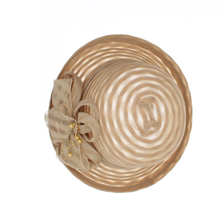 Шапка, Дамска, от полиестер, Buticcochet, модел с панделка и перли, Един размер, Кафява - PAL1672