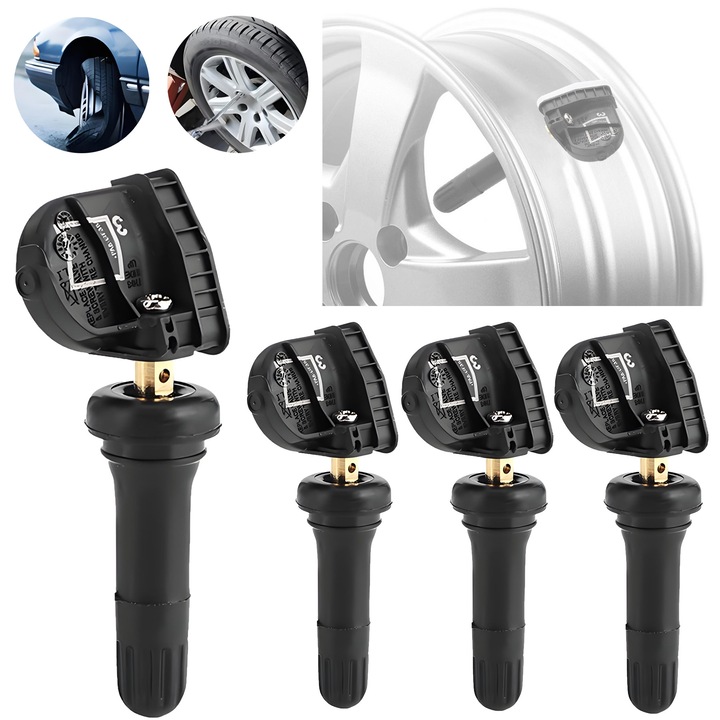 Set 4 senzori presiune anvelope, Dussdote, previn scurgerile, economisesc combustibil, cupru/cauciuc, negru