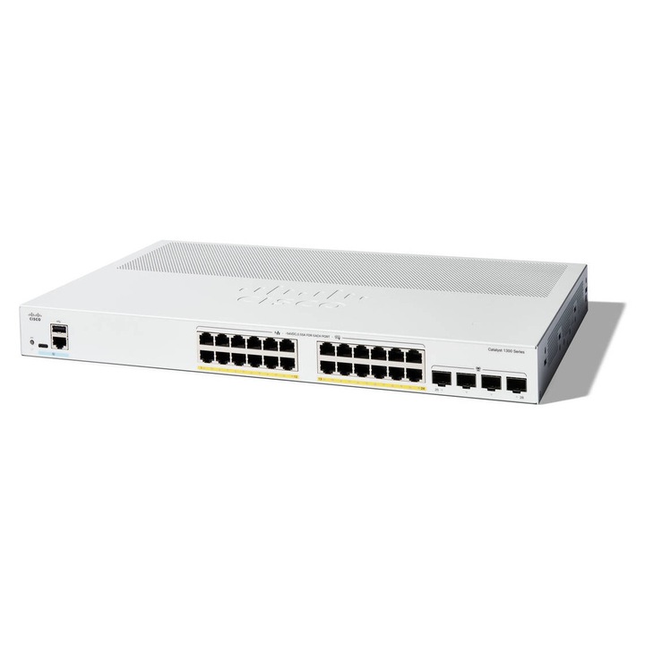 Switch Cisco Catalyst 1300 24-PORT GE POE/4X1G SFP Alb