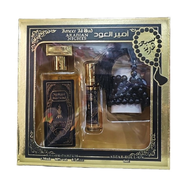 Férfi parfüm, Manasik, AMEER AL OUD ARABIAN NIGHTS, szett, parfüm 50ml, rózsafüzér, roll-on 6ml