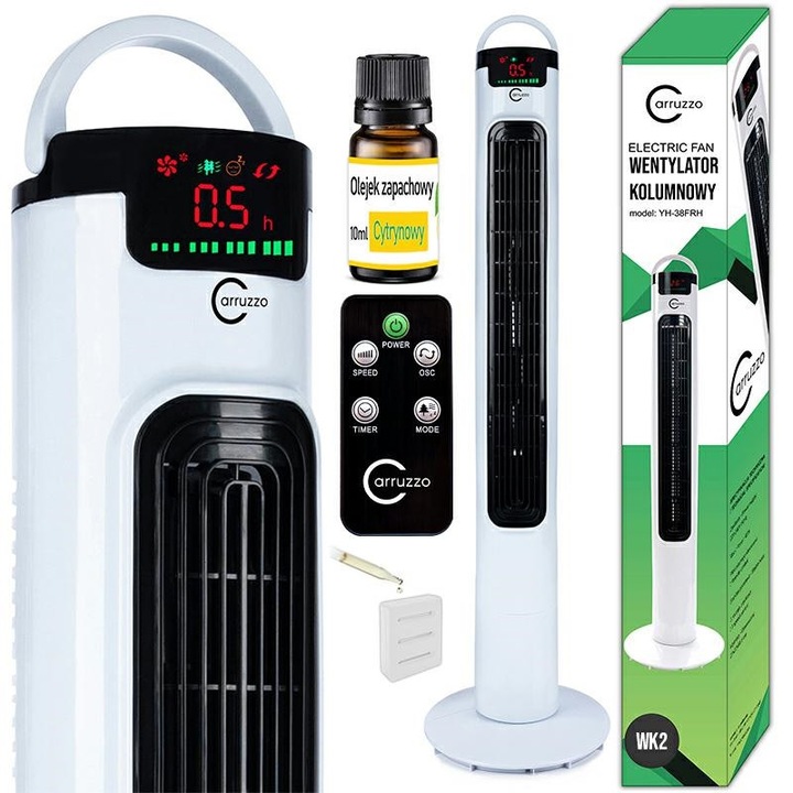 Вентилатор Carruzzo WK2, 45W, 3 скорости, 27x27x98см, с дистанционно управление, таймер, ароматерапия включена
