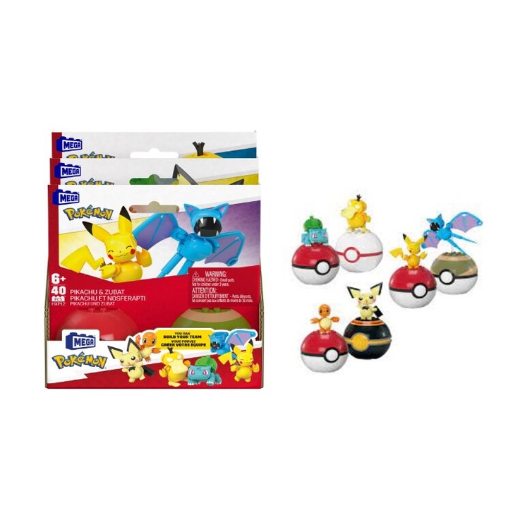 Set figurine Pokemon, 2 Pokeball, Pikachu si Zubat, Charmander si Pichu, Bulbasaur si Psyduck