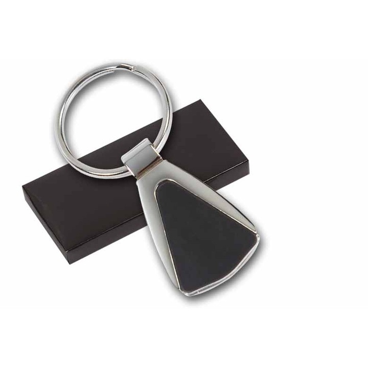 Breloc din metal argintiu cu negru