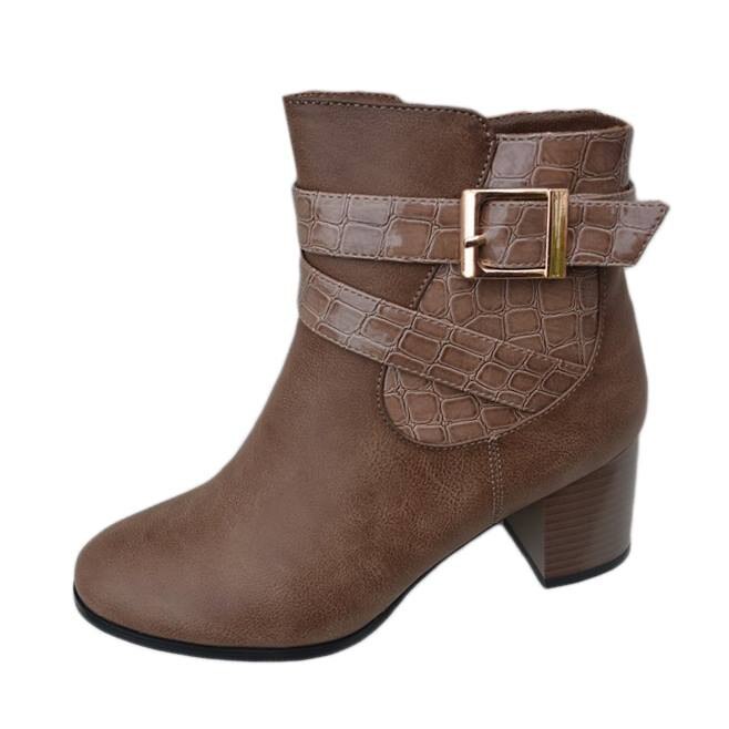 Botine casual din piele ecologica captusita, D&J Exclusive, Maro, 36
