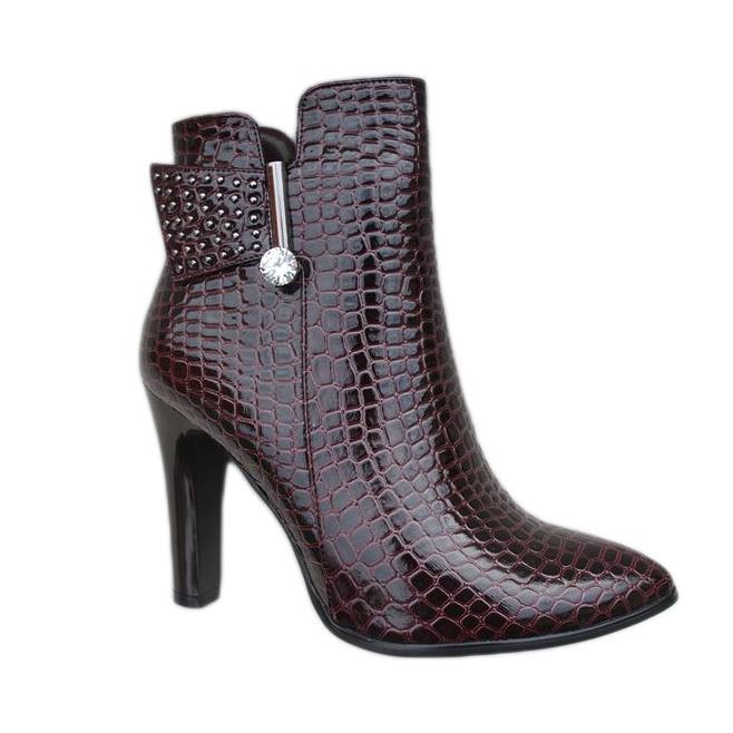 Botine de dama, model elegant cu toc inalt, D&J Exclusive, Rosu marsala