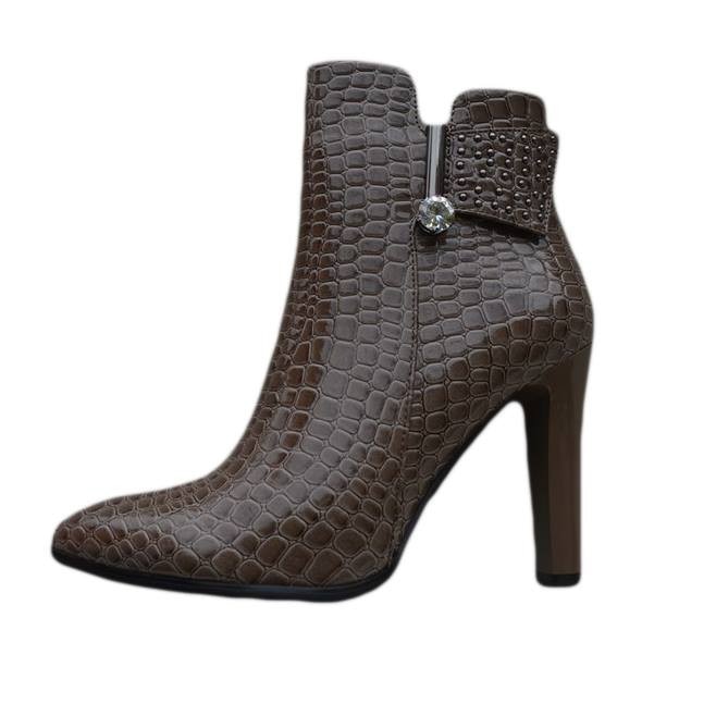 Botine de dama, model elegant cu toc inalt, D&J Exclusive, Maro nisipiu