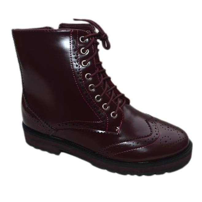 Botine cu design modern si talpa zimtata,D&J Exclusive, Rosu Bordeaux