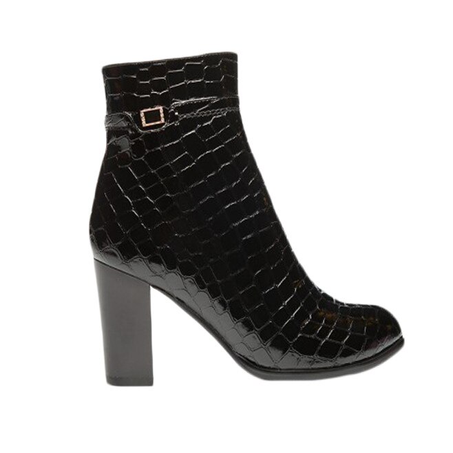 Botine scurte , lucioase, cu design stone, D&J Exclusive, Negru