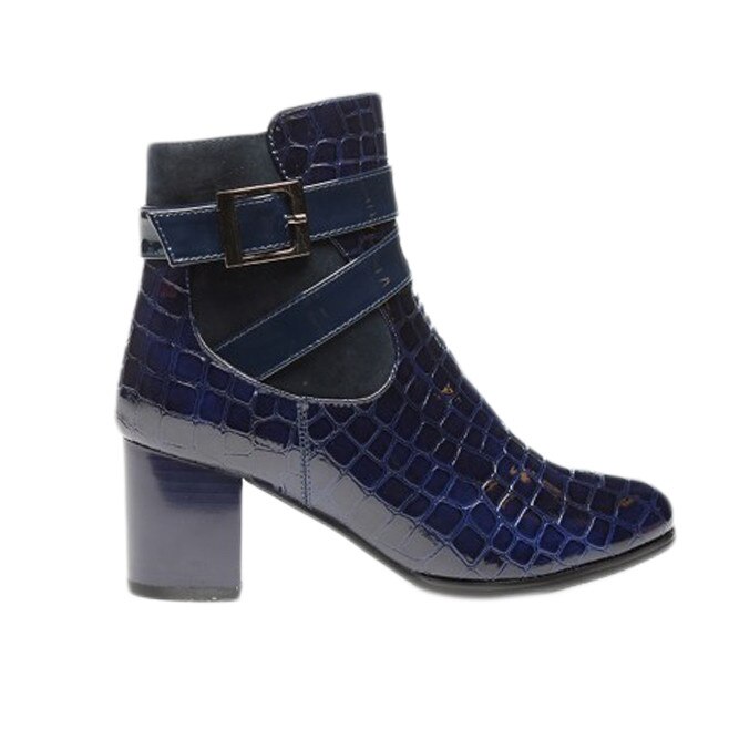 Botine cu varf rotund si toc gros,D&J Exclusive, Albastru marin