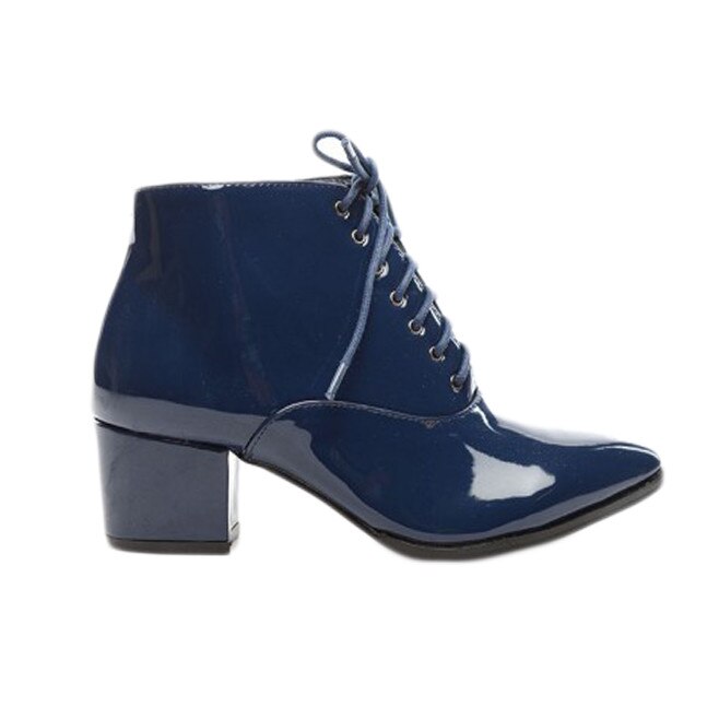 Botine cu toc lat de inaltime medie,D&J Exclusive, Albastru marin
