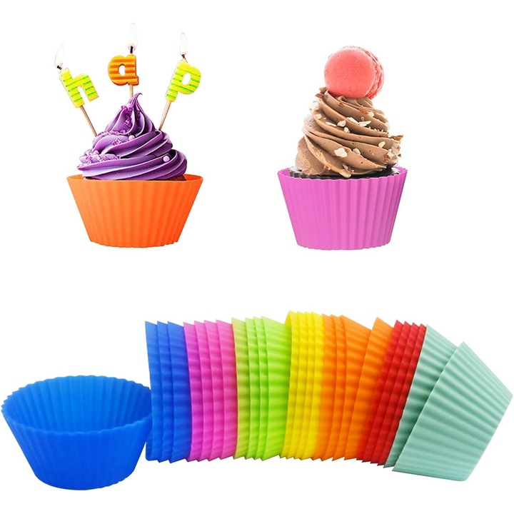 Set 24 forme briose din silicon, Silikraft, reutilizabile, multicolore, rezistente la temperaturi intre -40C si 230C