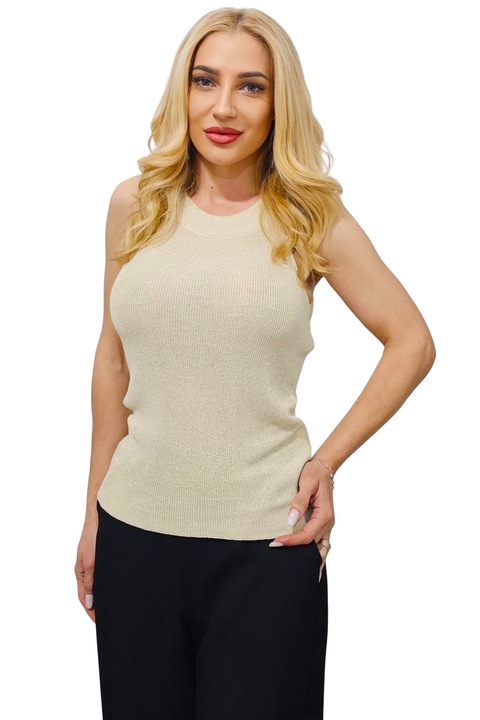Top elegant cu lurex ZAREYA, tricot subtire cu umerii goi, Crem, Marimea universala S/M, FashionForYou