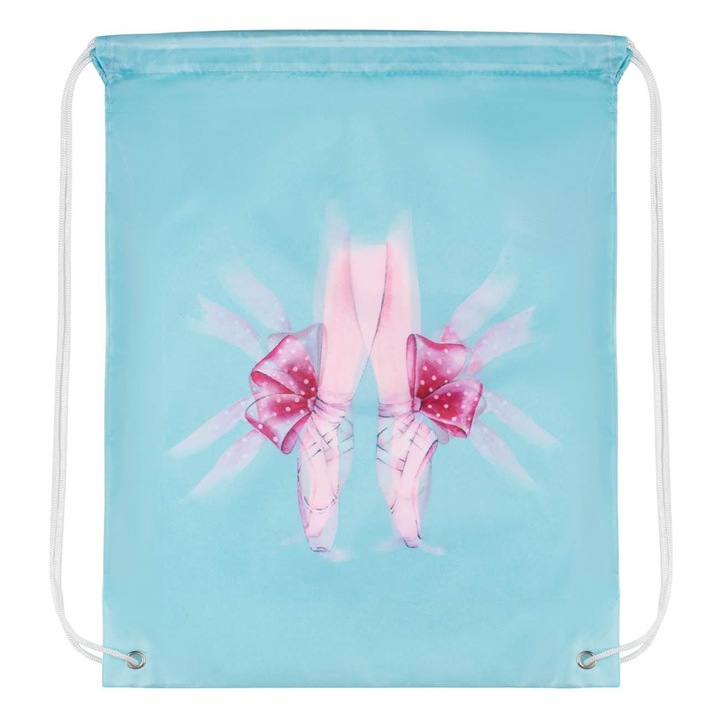 Türkiz, rózsaszín balerina mintás textiltáska, fűzős 34x42cm
