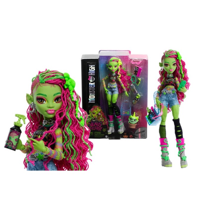 Кукла Monster High, Venus McFlytrap, с котка Chewlian, аксесоари, многоцветна, 4+ години