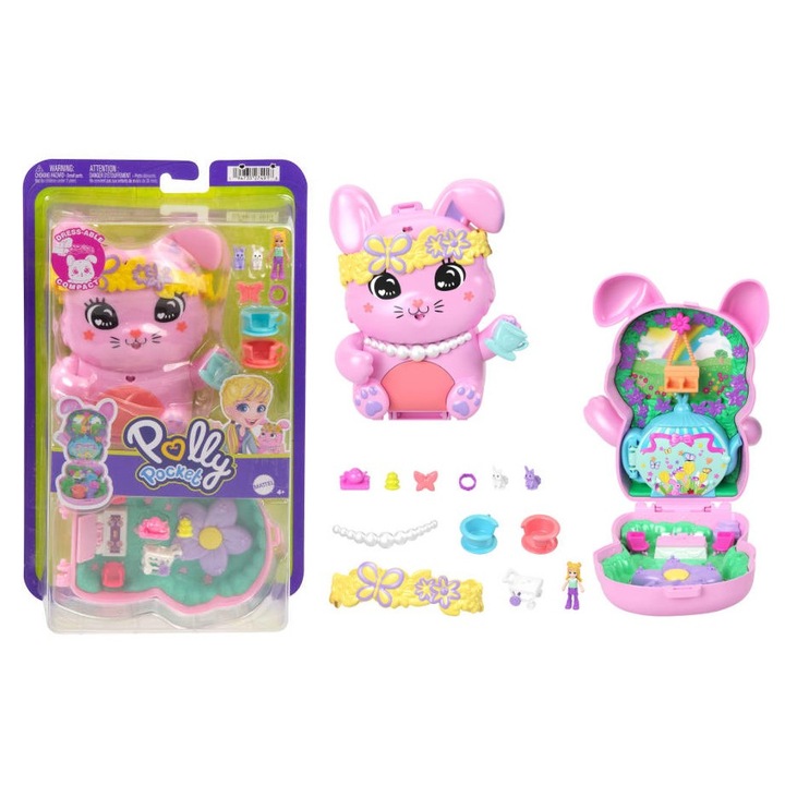 Polly Pocket, kompakt készlet, mattel, 1 mikrobaba, 2 figura, többszínű