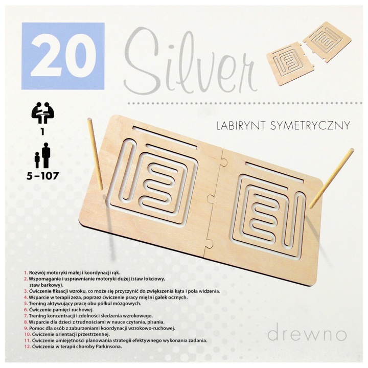 Oktatójáték Szimmetrikus fa labirintus, ezüst, 20 cm