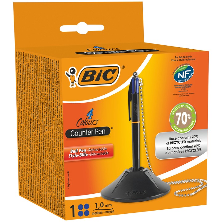 Писалка BIC 4 Colours, 4 цвята, с държач, синя