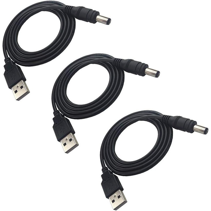 3 darabos USB - DC kábelkészlet 5,5 mm x 2,1 mm, Pili-Paradise, 1 m, 5V