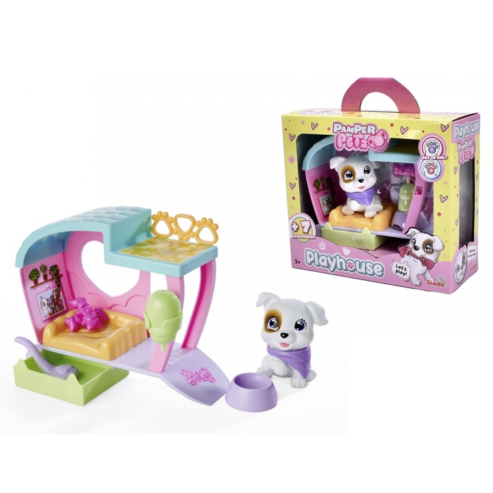 Фигурка Pamper Petz, комплект с къщичка и аксесоари, 23x20x9 см, розово/синьо