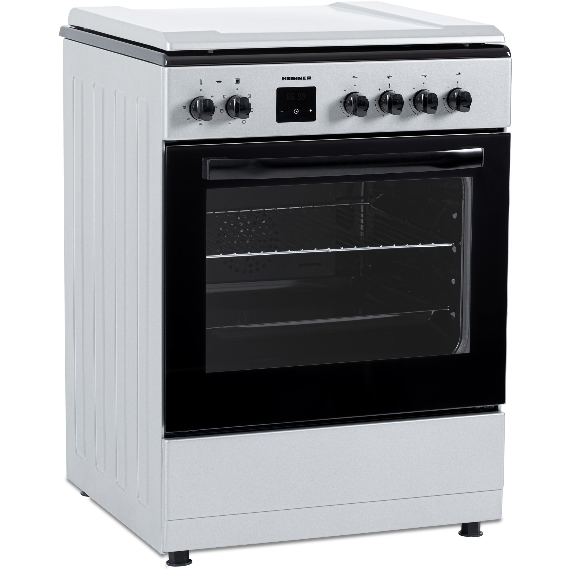 Aragar mixt Heinner HFSC-S66FDC-BIX, digital, 4 arzatoare, cuptor electric, aprindere electrica plita, timer, grill, ventilatie, 60x60, inox