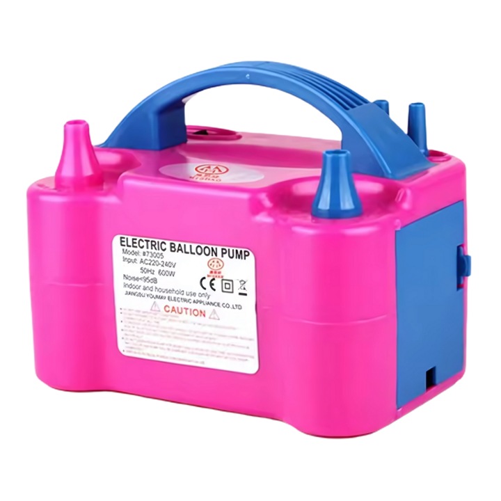Elektromos ballondagaztató pumpa, R2 Invest, rózsaszín-kék, 18x13x15,3cm, szett ballonkötegelővel