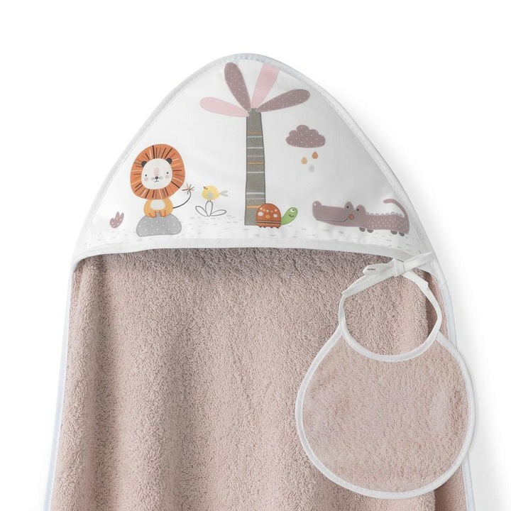 Prosop de baie copii, Interbaby, 100x100cm, roz, set cu baveta 20x20cm