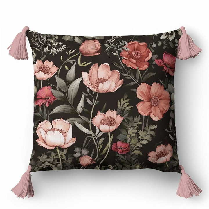 Fata de perna decorativa Detexpol, bumbac/poliester, 45x45cm, multicolor, model floral