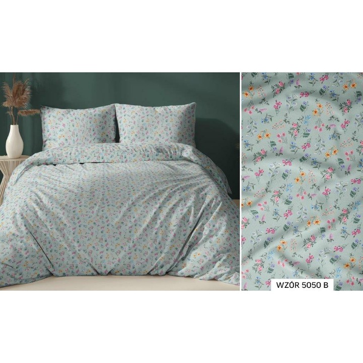 Lenjerie de pat Karo, 140x200cm, 100% bumbac, multicolor, set 2 piese