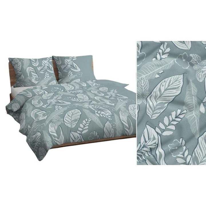 Lenjerie de pat 160x200 frunze alb menta 4834 A bumbac Max