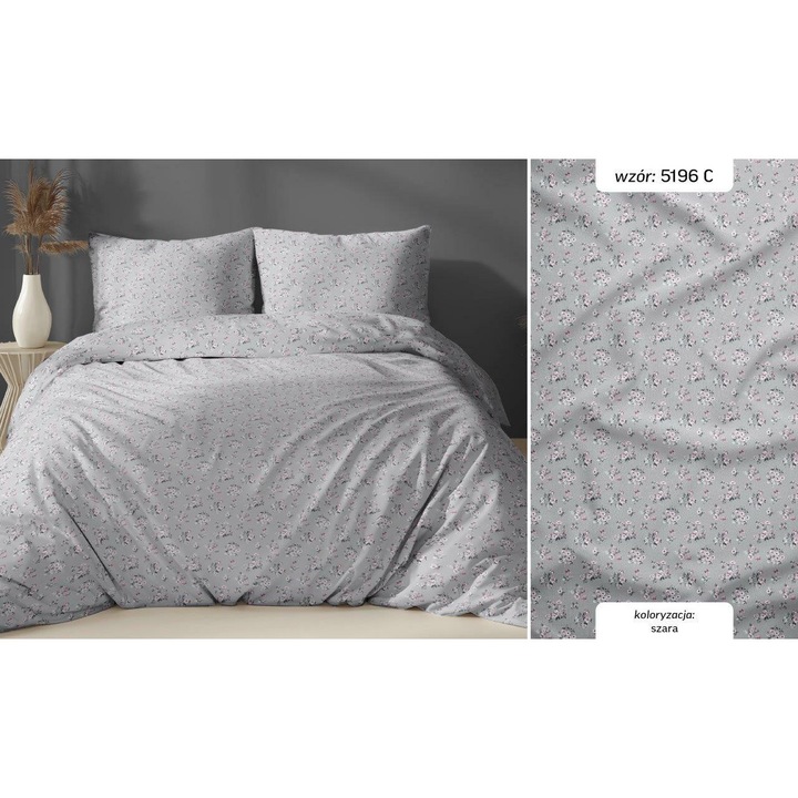 Lenjerie de pat Karo, 140x200cm, 100% bumbac, gri, set 2 piese