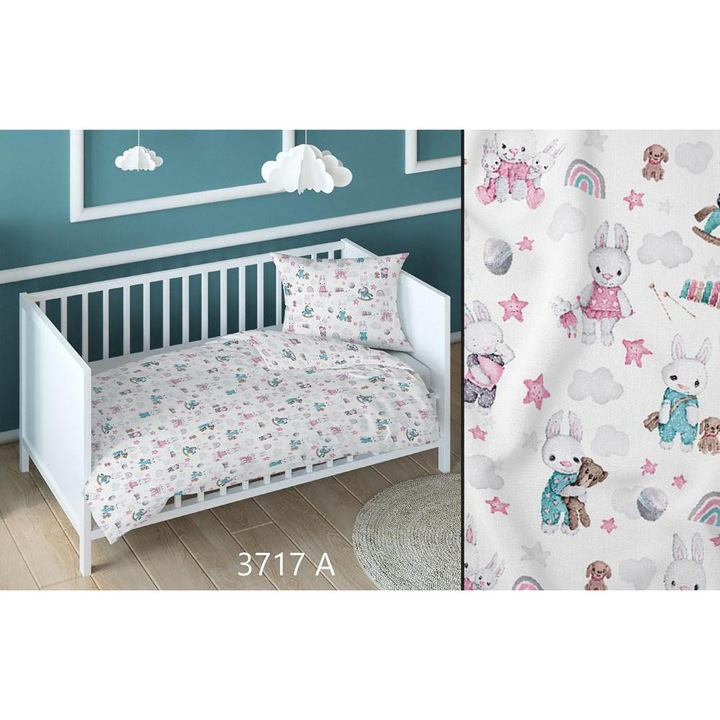 Feta de perna 40x40 iepuri alb roz copii cu fermoar 3717 A KARO Cotton Max