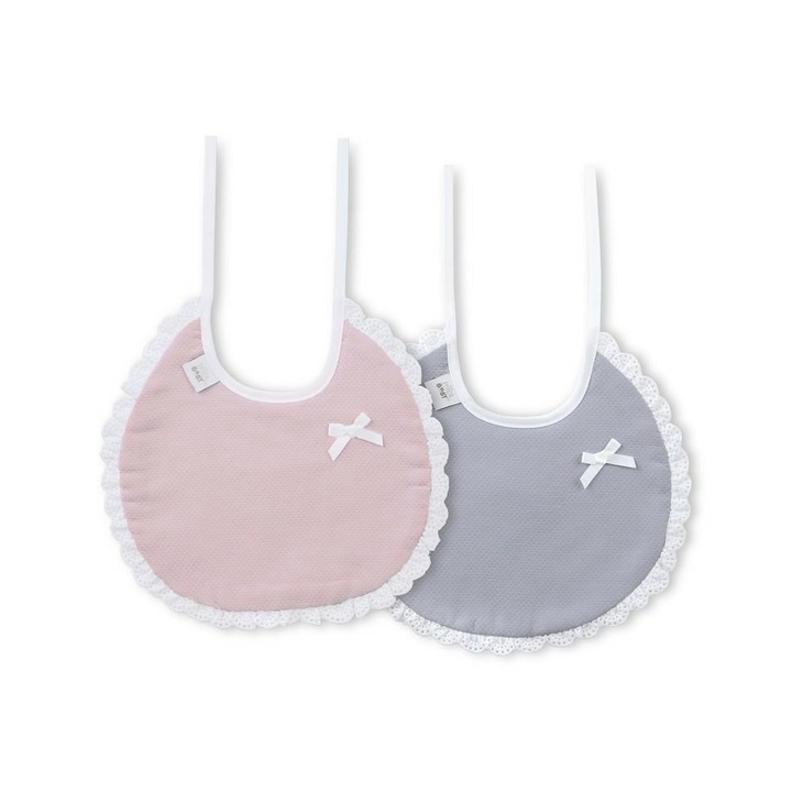 Set 2 bavete din bumbac, Interbaby, gri si roz, rotund