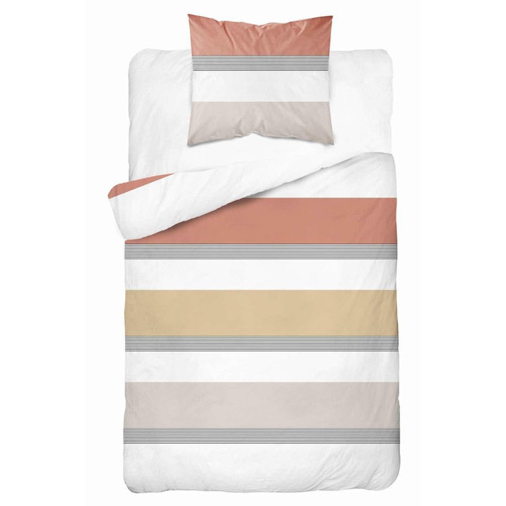 Lenjerie de pat Detexpol, 140x200cm, 1 persoana, 100% bumbac, bej, set 2 piese