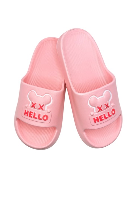Papuci de plaja sau piscina pentru adulti, Tecos®, usori, imprimeu HAPPY FACE, Roz, 36-37