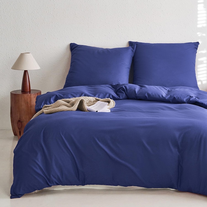 MR&HM ágyneműhuzat-szett, 3 darabos, mikroszálas, 135x200 cm, 2 db 80x80 cm-es párnahuzattal – kék, puha, cipzáras, minden évszakban használható