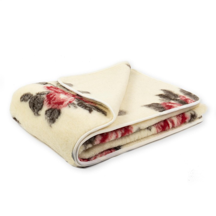 Patura din lana merinos, Kampol, 160x200cm, 480g/m2, rosie, cu margine eleganta