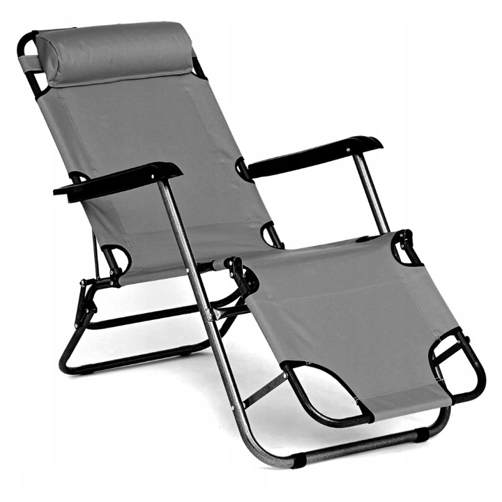 Сгъваем плажен стол Domarex, 153x60x80см, графит, с поддръжка за глава, лесен за транспортиране