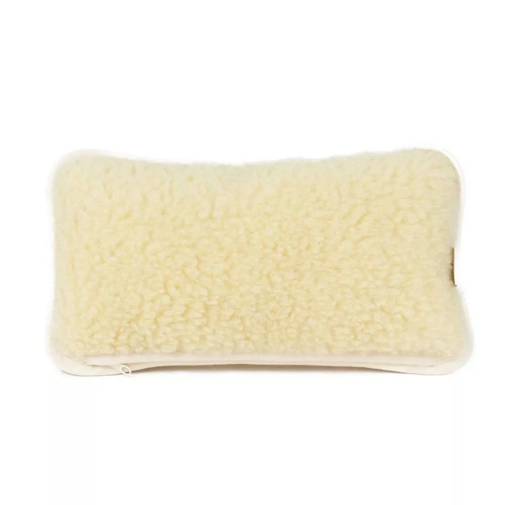 Perna din lana merinos Kampol pentru sustinerea gatului 20x40cm, crem, umplutura spuma cu memorie