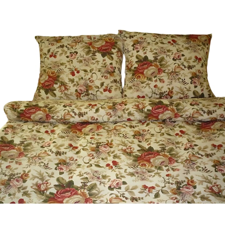 Set lenjerie de pat Karo, 160x200cm, 2 posete 70x80cm, bumbac, multicolor