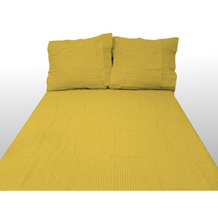 Karo ágynemű, 200x220cm, sárga pamut, 3 részes garnitúra