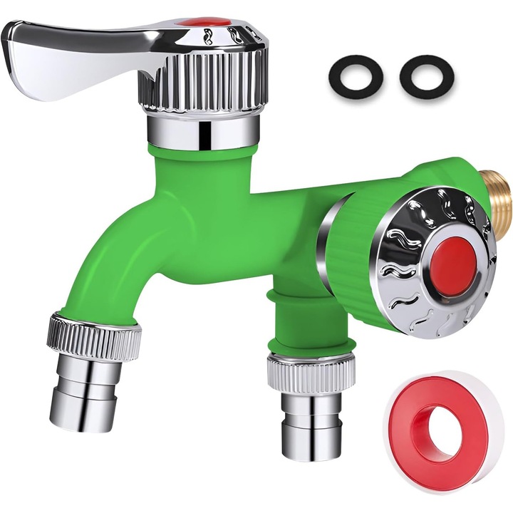 Robinet de apa cu dubla iesire de 1/2 inch, interfata universala, robinet din plastic, baie, furtun de irigare, conector rapid